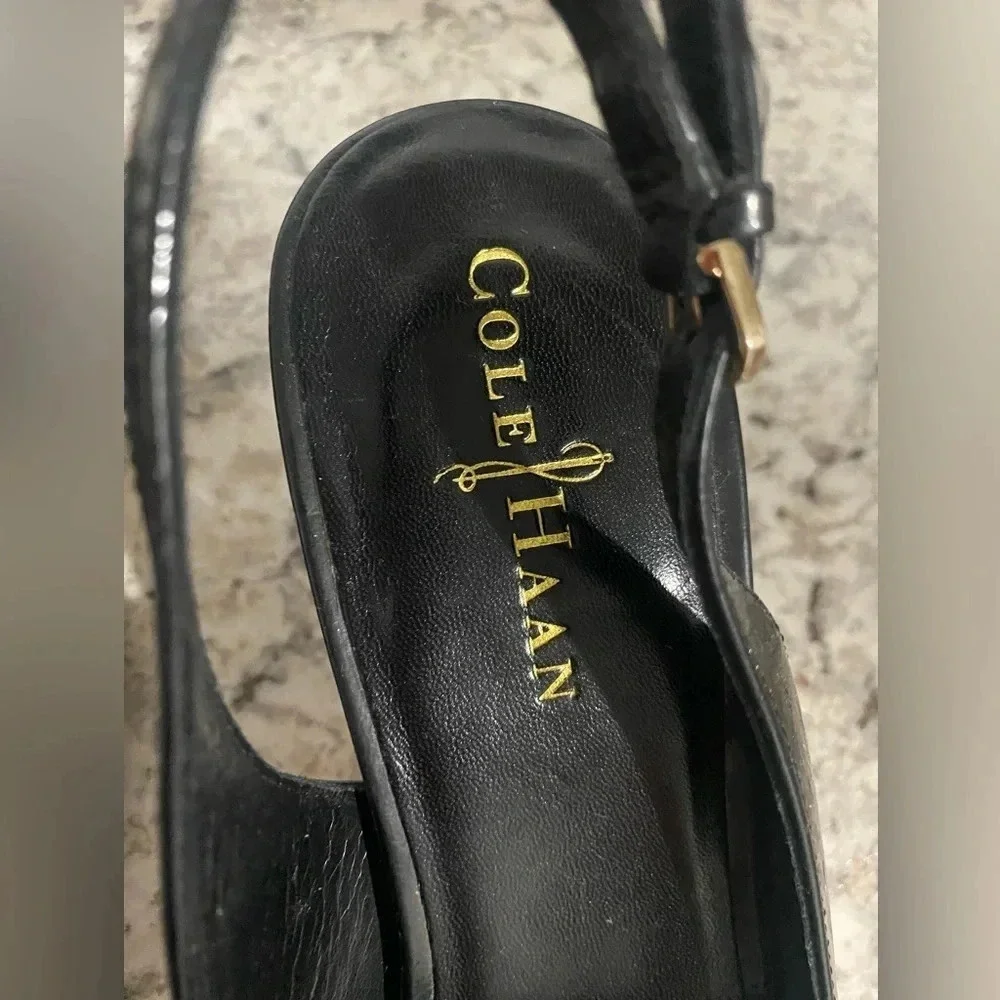 Cole Haan NikeAir Womens Shoes Black Patent Leather Slingback Heels size 7.5